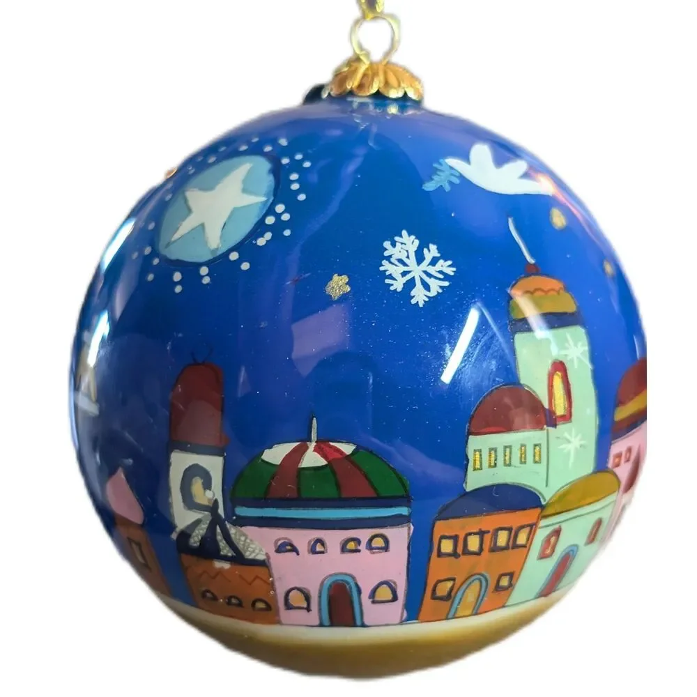 Pier 1 One Nativity Christmas Ornament 2014 Blue Hand Painted
